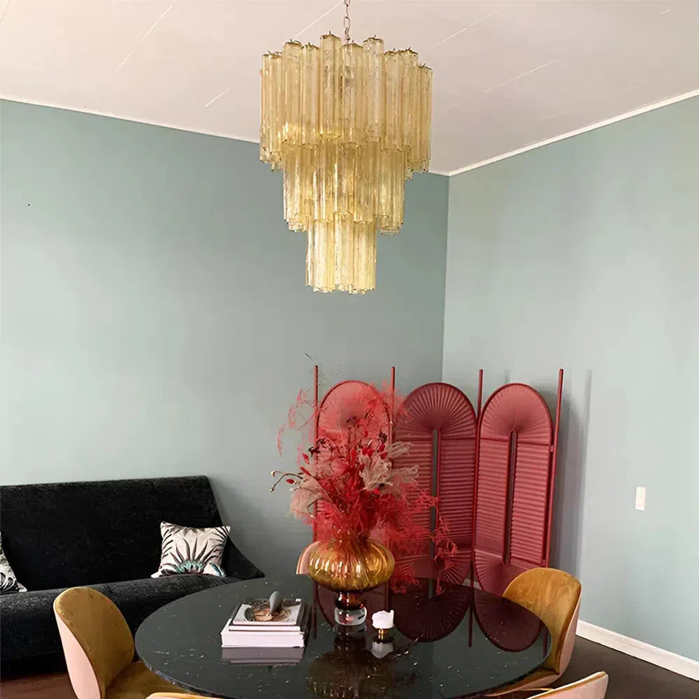Elegant Yellow Murano Glass Tube Chandelier 25.6"-Chandelier-Yellow-Arialamps