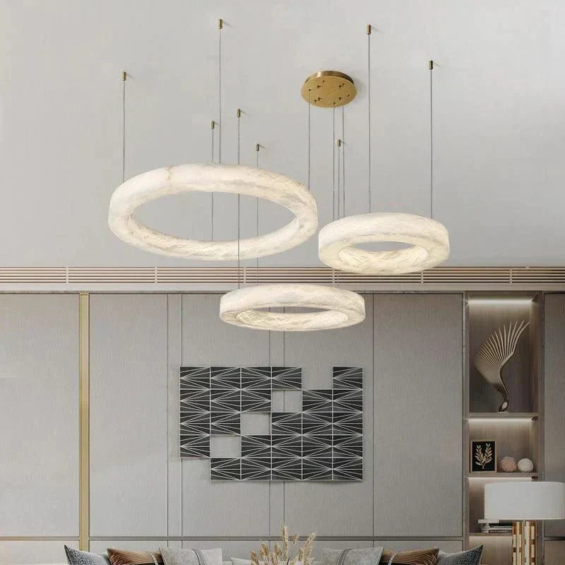 Emerald Real Alabaster Ring Chandelier, Modern Circular Chandelier Chandelier Kevin Studio Inc