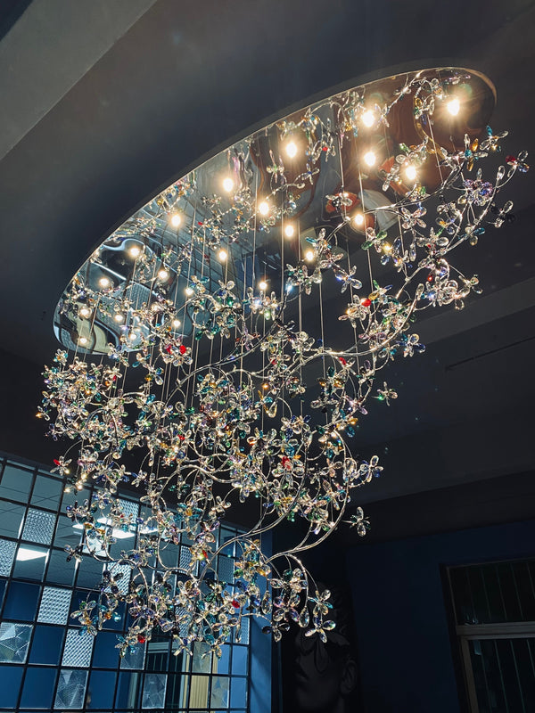 Exquisite Crystal Flower Branch Chandelier for Hotel Foyer and Entryway Ceiling Lighting Fixture-Chandeliers-Arialamps