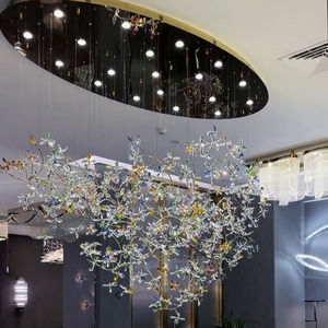 Exquisite Crystal Flower Branch Chandelier for Hotel Foyer and Entryway Ceiling Lighting Fixture-Chandeliers-Arialamps