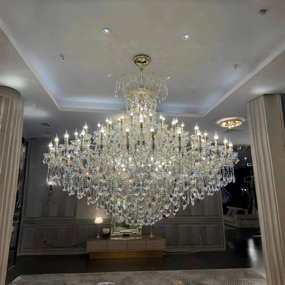 Extra Large Elegant Crystal Chandelier in Branch Style with Candle Layers for Stairs Living Room and Foyer-Chandeliers-Customized Size D48"-Gold-Warm Light-Arialamps