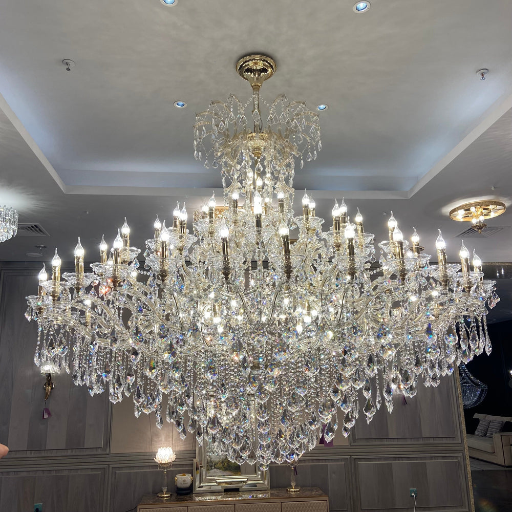 Extra Large Elegant Crystal Chandelier in Branch Style with Candle Layers for Stairs Living Room and Foyer-Chandeliers-Customized Size D48"-Gold-Warm Light-Arialamps