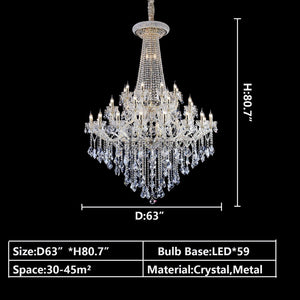 D63"*H80.7" 59LIGHTS crystal lighting-extra large/oversized/huge foyer candle branch crystal chandelier staircase ,hallway,coffee shop/restaurant chandelier clear crystal