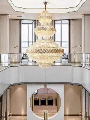 Extra Large Multi - layers Gold Luxury Crystal Chandelier Modern Empire Decrative Crystal Light For Living Room/Foyer/Staircase - Arialamps