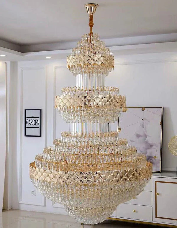 Extra Large Multi - layers Gold Luxury Crystal Chandelier Modern Empire Decrative Crystal Light For Living Room/Foyer/Staircase - Arialamps