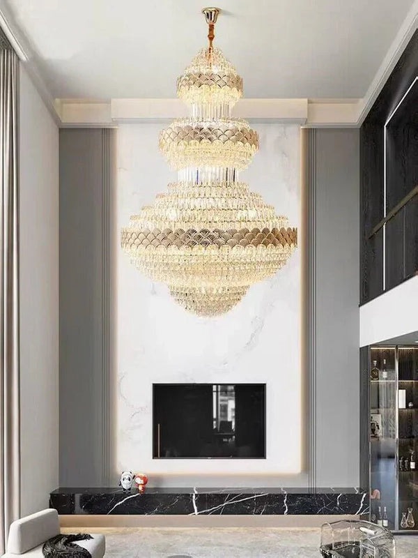 Extra Large Multi - layers Gold Luxury Crystal Chandelier Modern Empire Decrative Crystal Light For Living Room/Foyer/Staircase - Arialamps
