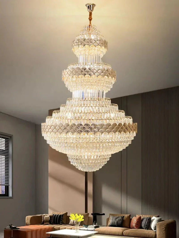Extra Large Multi - layers Gold Luxury Crystal Chandelier Modern Empire Decrative Crystal Light For Living Room/Foyer/Staircase - Arialamps