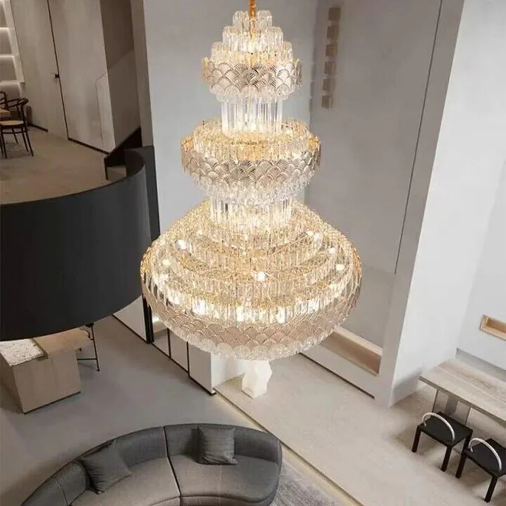 Extra Large Multi - layers Gold Luxury Crystal Chandelier Modern Empire Decrative Crystal Light For Living Room/Foyer/Staircase - Arialamps