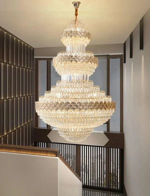 Extra Large Multi - layers Gold Luxury Crystal Chandelier Modern Empire Decrative Crystal Light For Living Room/Foyer/Staircase - Arialamps