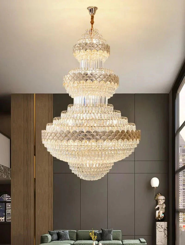 Extra Large Multi - layers Gold Luxury Crystal Chandelier Modern Empire Decrative Crystal Light For Living Room/Foyer/Staircase - Arialamps