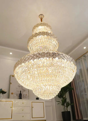 Extra Large Multi - layers Gold Luxury Crystal Chandelier Modern Empire Decrative Crystal Light For Living Room/Foyer/Staircase - Arialamps