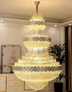 Extra Large Multi - layers Gold Luxury Crystal Chandelier Modern Empire Decrative Crystal Light For Living Room/Foyer/Staircase - Arialamps