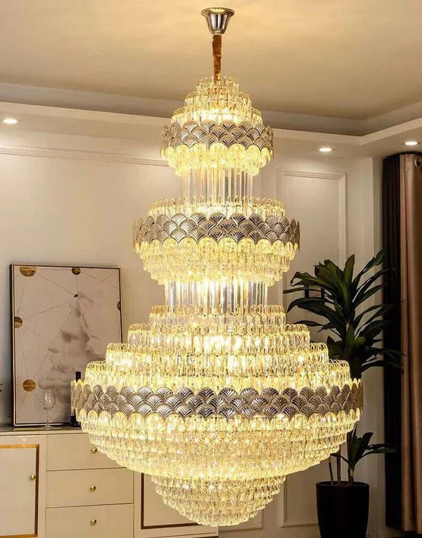 Extra Large Multi - layers Gold Luxury Crystal Chandelier Modern Empire Decrative Crystal Light For Living Room/Foyer/Staircase - Arialamps