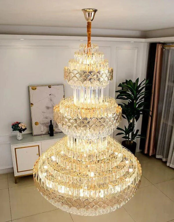 Extra Large Multi - layers Gold Luxury Crystal Chandelier Modern Empire Decrative Crystal Light For Living Room/Foyer/Staircase - Arialamps