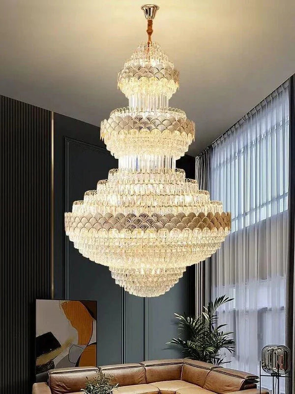 Extra Large Multi - layers Gold Luxury Crystal Chandelier Modern Empire Decrative Crystal Light For Living Room/Foyer/Staircase - Arialamps