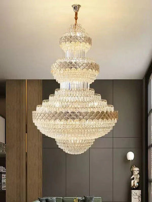 Extra Large Multi - layers Gold Luxury Crystal Chandelier Modern Empire Decrative Crystal Light For Living Room/Foyer/Staircase - Arialamps