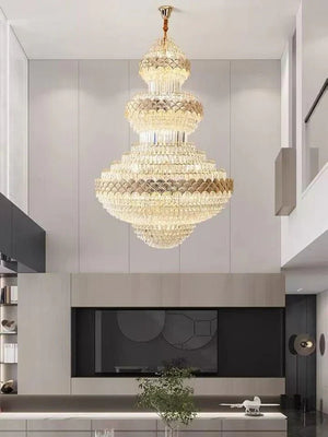Extra Large Multi - layers Gold Luxury Crystal Chandelier Modern Empire Decrative Crystal Light For Living Room/Foyer/Staircase - Arialamps