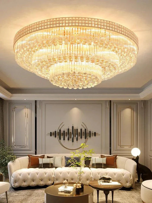 Extra Large Three Layers Round Luxury Flush Mounted Crystal Chandelier for Living Room - Arialamps