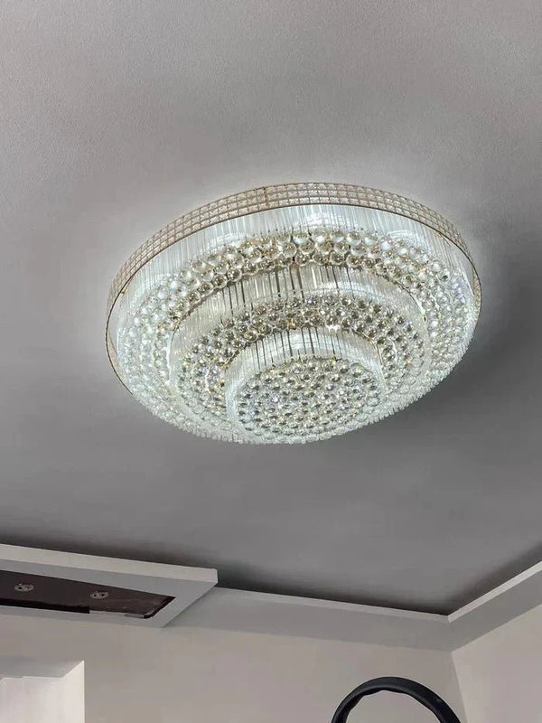 Extra Large Three Layers Round Luxury Flush Mounted Crystal Chandelier for Living Room - Arialamps