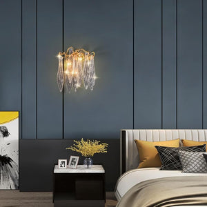 Flake Long Crystal Branch Brass Wall Sconce-Arialamps