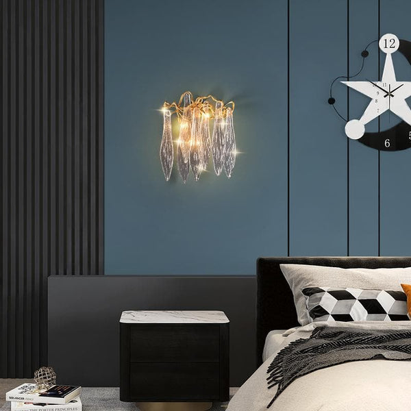 Flake Long Crystal Branch Brass Wall Sconce-Arialamps