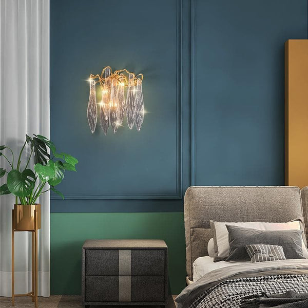 Flake Long Crystal Branch Brass Wall Sconce-Arialamps