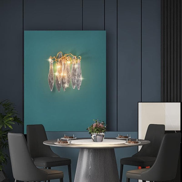 Flake Long Crystal Branch Brass Wall Sconce-Arialamps