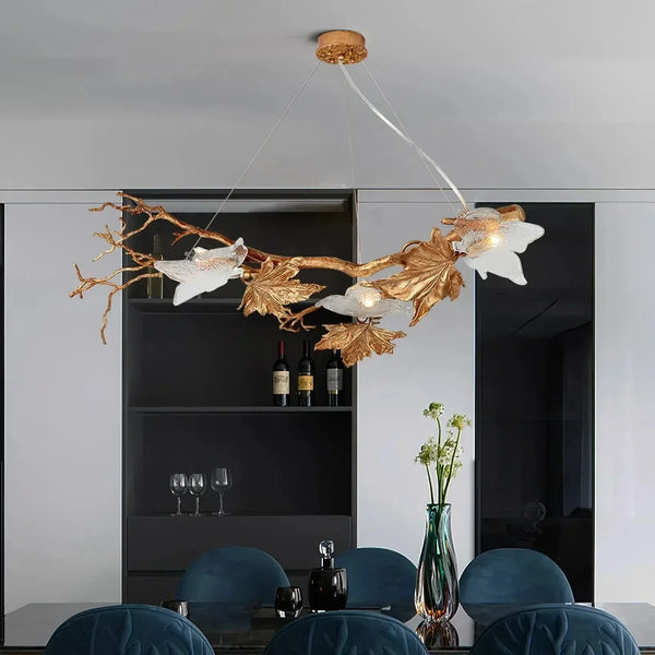 Folio Branch Brass Chandelier-chandeliers for dining room,chandeliers for stairways,chandeliers for foyer,chandeliers for bedrooms,chandeliers for kitchen,chandeliers for living room-Arialamps