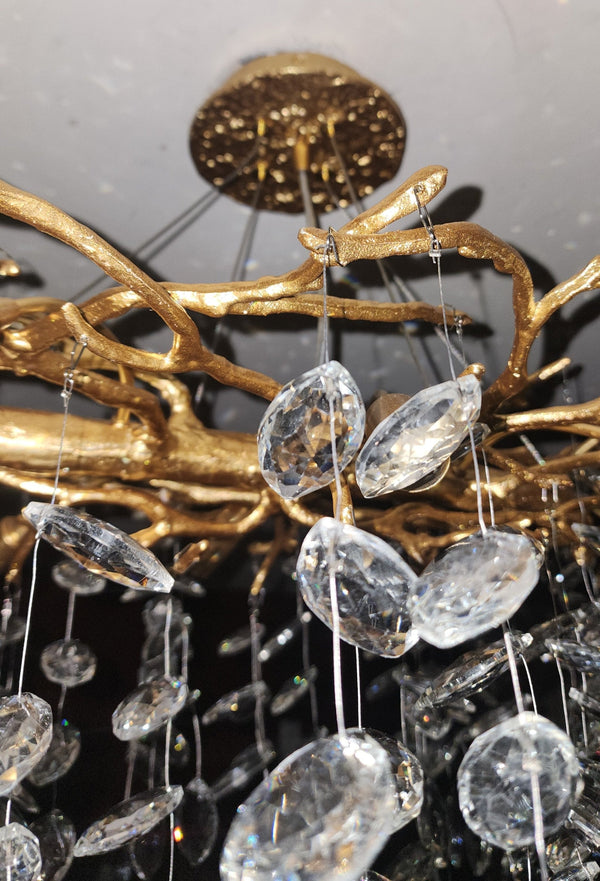 French Branch Crystal Chandelier with Elegant Crystal Leaves-Chandeliers-Arialamps