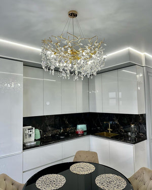 French Branch Crystal Chandelier with Elegant Crystal Leaves-Chandeliers-Arialamps