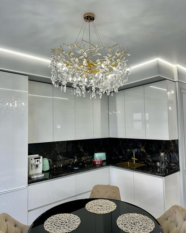 French Branch Crystal Chandelier with Elegant Crystal Leaves-Chandeliers-Arialamps
