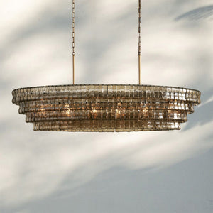 Ghiacio Glass Oval Chandelier 54''65''-Lacquered Burnished Brass-Smoke-65"
