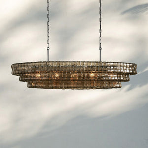 Ghiacio Glass Oval Chandelier 54''65''-Matte Black-Smoke-54"