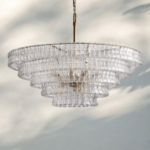 Ghiacio Glass Round Chandelier 24" 36" 48" 60"-5-Tier 48"-Brass-Clear