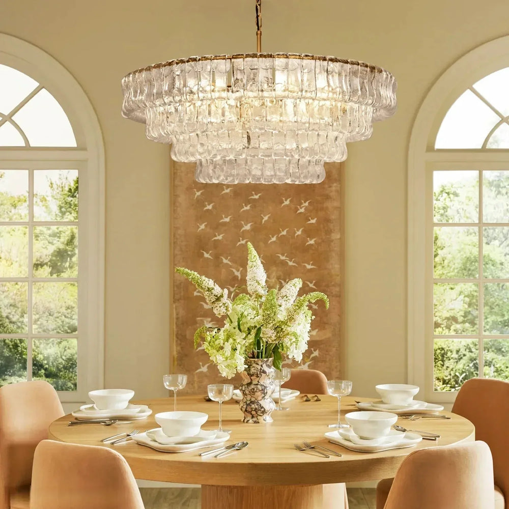 Ghiacio Glass Round Chandelier 24" 36" 48" 60"-3-Tier 24"-Bronze-Smoke