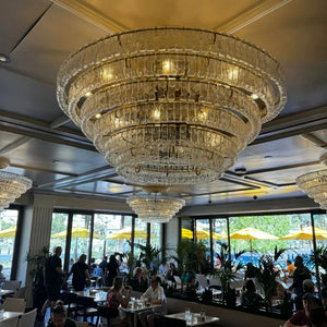 Ghiacio Glass Round Chandelier 24" 36" 48" 60"-6-Tier 60"-Brass-Clear