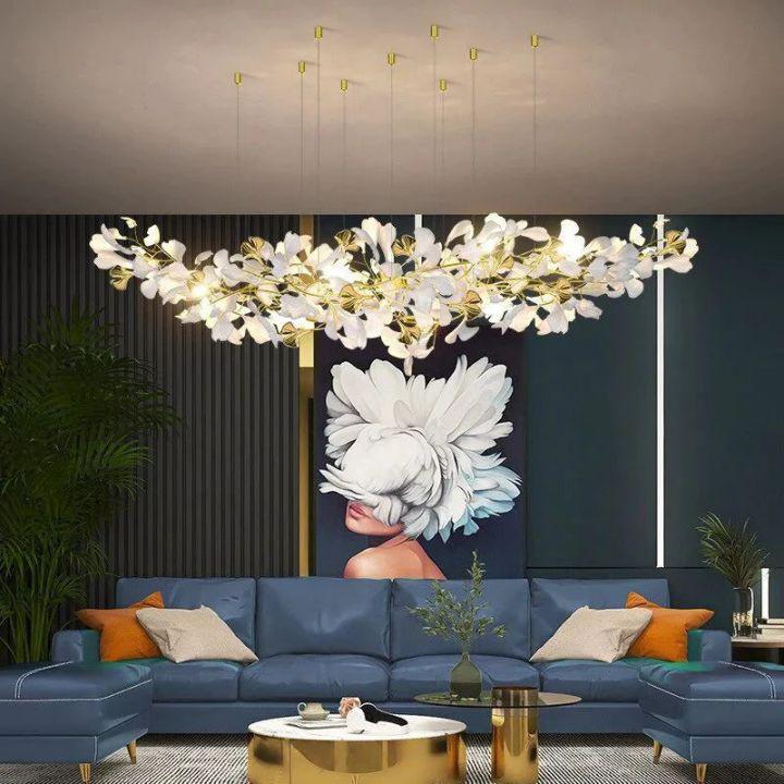 Ginkgo A Branch Chandelier-chandeliers for dining room,chandeliers for stairways,chandeliers for foyer,chandeliers for bedrooms,chandeliers for kitchen,chandeliers for living room-All white leaves-150CM (L59"）-Arialamps