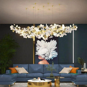 Ginkgo A Branch Chandelier-chandeliers for dining room,chandeliers for stairways,chandeliers for foyer,chandeliers for bedrooms,chandeliers for kitchen,chandeliers for living room-White + gold accents-150CM (L59"）-Arialamps