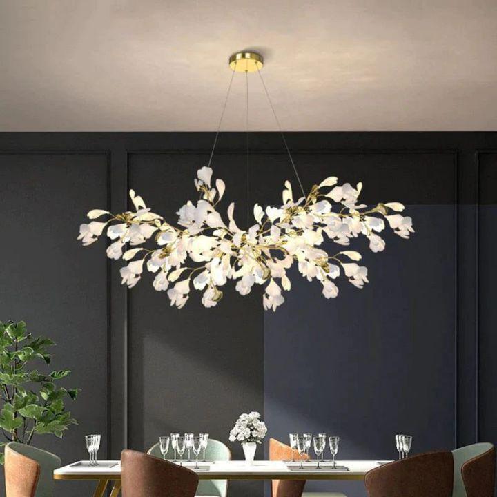 Ginkgo Branch Chandelier-chandeliers for dining room,chandeliers for stairways,chandeliers for foyer,chandeliers for bedrooms,chandeliers for kitchen,chandeliers for living room-All white leaves-L80CM (L31½")-Arialamps