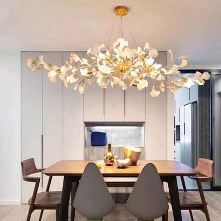 Ginkgo C Branch Chandelier-chandeliers for dining room,chandeliers for stairways,chandeliers for foyer,chandeliers for bedrooms,chandeliers for kitchen,chandeliers for living room-All white leaves-150CM (59")-Arialamps