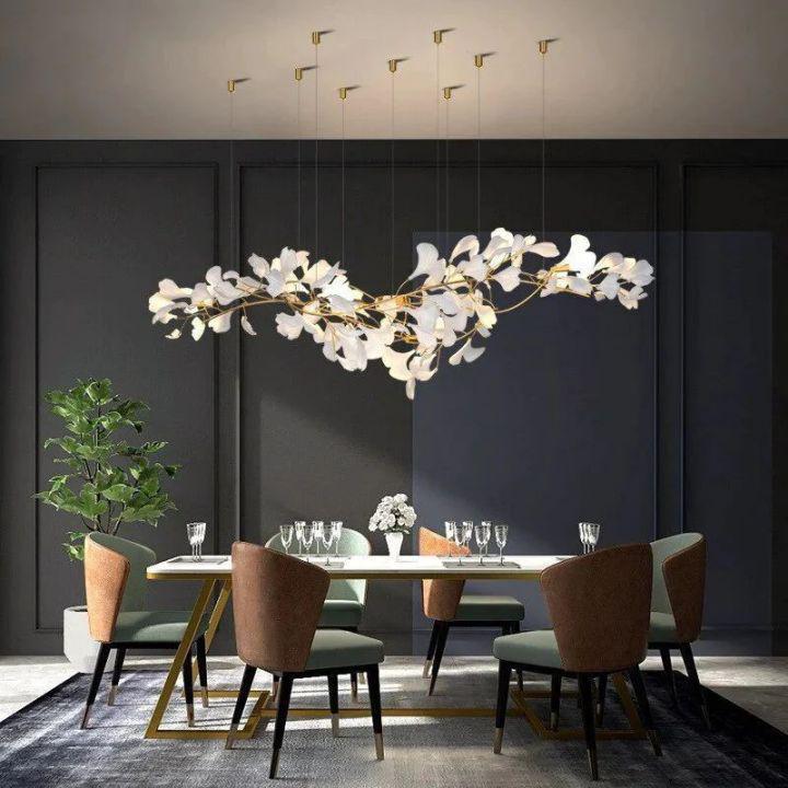 Ginkgo D Branch Chandelier-chandeliers for dining room,chandeliers for stairways,chandeliers for foyer,chandeliers for bedrooms,chandeliers for kitchen,chandeliers for living room-All white leaves-L150(L59")-Arialamps