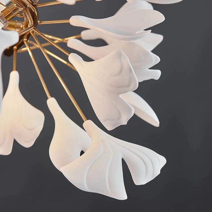 Ginkgo Rings Branch Chandelier-chandeliers for dining room,chandeliers for stairways,chandeliers for foyer,chandeliers for bedrooms,chandeliers for kitchen,chandeliers for living room-All white leaves-D39¼"+ D31½" +D23½"-Arialamps