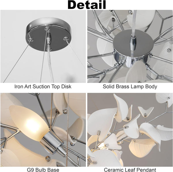 Gold Ceramic Leaf Chandelier 31.5" 6-Light Modern Round Fixture