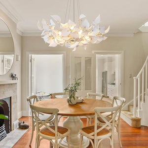 Gold Ceramic Leaf Chandelier 31.5" 6-Light Modern Round Fixture