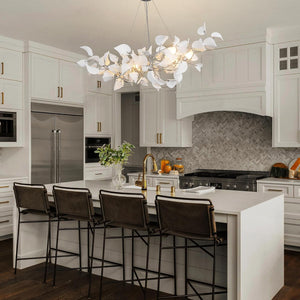 Gold Ceramic Leaf Chandelier with 6 Adjustable Lights, 31.5" Diameter