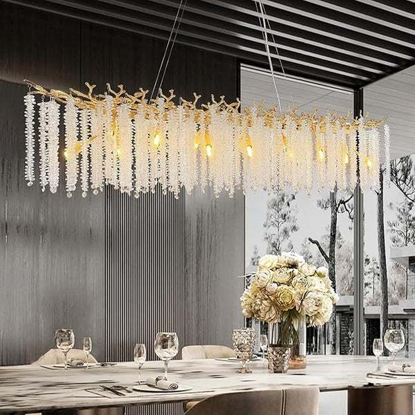 YUYI Gold Tree Branch Crystal Chandelier 47.2" Rectangular
