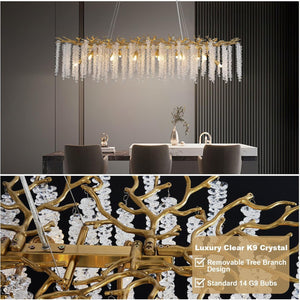 YUYI Gold Tree Branch Crystal Chandelier 47.2" Rectangular