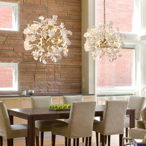 Gold Tree Branches 31" Sputnik Ginkgo Leaf Ceiling Chandelier