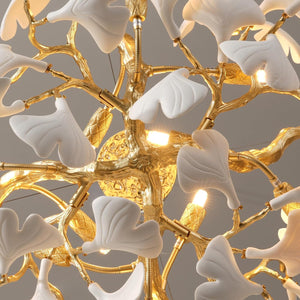 Gold Tree Branches 31" Sputnik Ginkgo Leaf Ceiling Chandelier