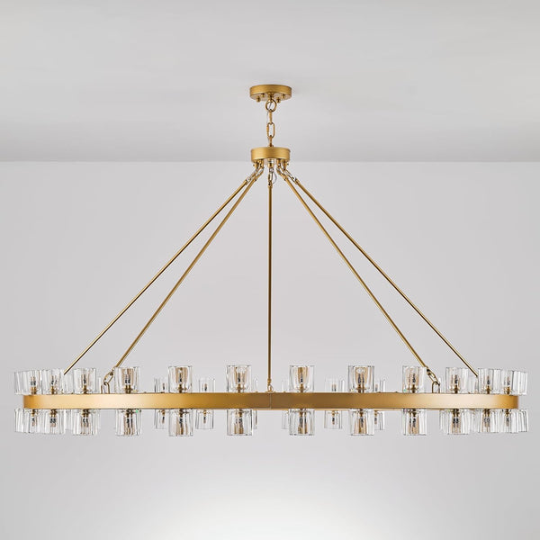Gold Wagon Wheel Chandelier 60" Crystal Shade, 60 Lights, Farmhouse